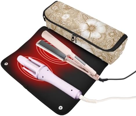 Hair Tools Travel Bag with Heat Resistant Mat 2-in-1 Hot Tools Travel Bag Organizer Flat Curling Iron Travel Case for Straightener Retro Beige Paisley - Image 2