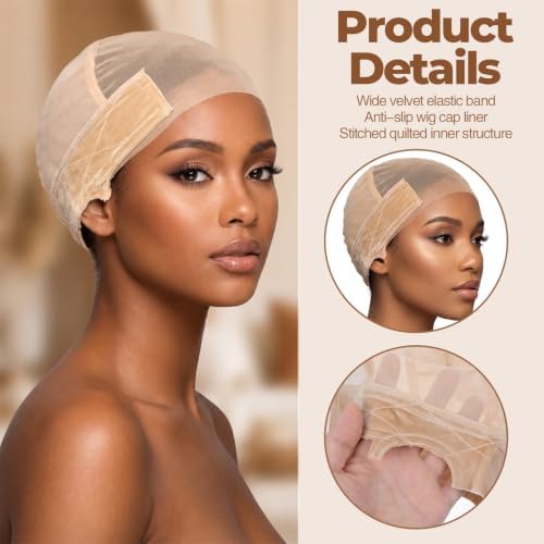 Amaxiu Wig Grip Cap with U-Shape Design, Adjustable Wig Cap for Women Beige - Image 4