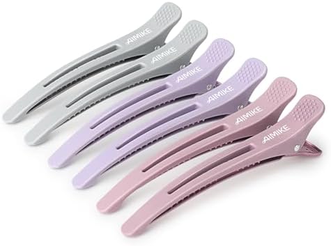 AIMIKE Hair Sectioning Clips with Silicone Band - 6pcs No Crease Duck Billed Clips for Styling, Cutting, and Rollers in Morandi Color by AIMIKE