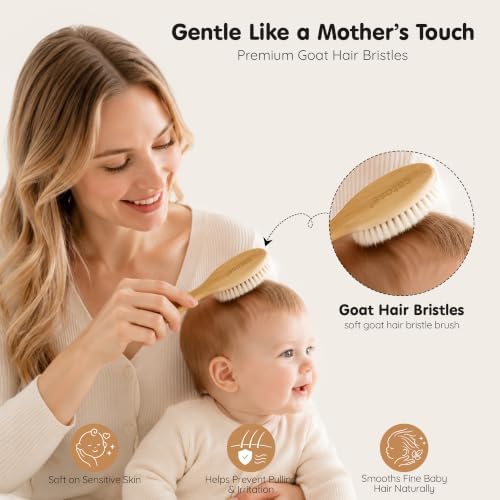 Baby Brush and Comb Set,Wooden Baby Brush,Soft Goat Hair,Newborns - Image 3