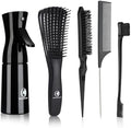 Hair Brush Set, Hair Brushes for Women Men kid Wet Dry All Hair Detangling Parting Styling, Brush Set with Detangler Brush, Edge Brush, Teasing brush, Rat Tail Comb (Black) by Brushzoo