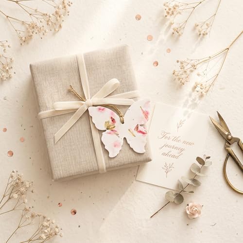48 Favor Set, Pink Butterfly Gift Wrap Tag with Wildflower Seeds - Image 4