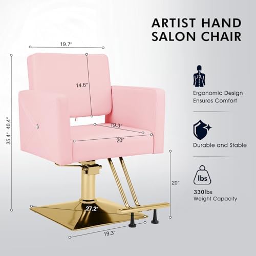 Artist hand Hair Salon Chair Pink and Gold, Hydraulic Styling Chair - Image 3
