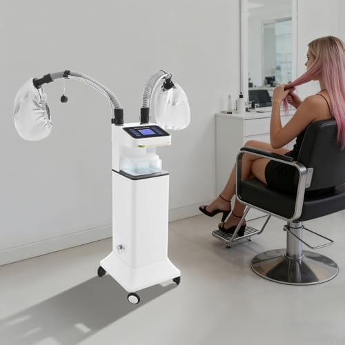 800W Nano Hooded Hair Steamer, Professional Micro Mist Hair Care Steamer with 2 Steam Caps, Salon Hair Deep Conditioning Machine with Adjustable TEM 33.8-167℉ & Timer for Home Salon SPA Use (White) - Image 3