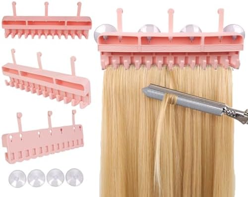 Hair Extension Holder for Styling - Lightweight Hair Extension Silicone Hanger Pink Come with Hooks and Bobby pins for Storage in Bathroom Closet and Powder Room - Image 2