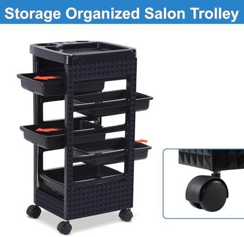 Salon Trolley Cart with 5 Drawers, Beauty Rolling Hair Rack with Worktop, Portable Salon Station for Hair Stylist, Professional Beautician’s Equipment with Wheels for Spa/Tattoo - Image 3