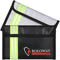 ROLOWAY Small Fireproof Bag (5 x 8 inches) with Reflective Strip, Fireproof Money Bag for Cash, Valuables, Passport, Currency & Keys (2-Pack) by ROLOWAY