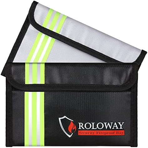 ROLOWAY Small Fireproof Bag (5 x 8 inches) with Reflective Strip, Fireproof Money Bag for Cash, Valuables, Passport, Currency & Keys (2-Pack) by ROLOWAY
