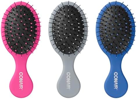 Conair Hair Brush Set, Detangling Mini, 3-Pack, Pink, Gray, Blue by conair