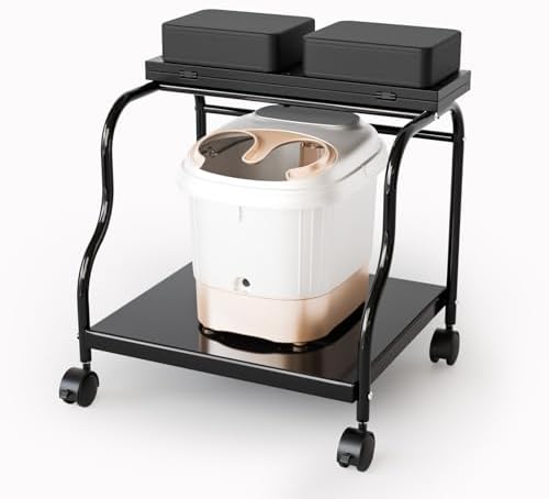 OmySalon Pedicure Cart Foot Bath Trolley, Portable Salon Nail Esthetician Rolling Cart, Adjustable Manicure & Foot Massage Stool w/PU Cushion, Locking Wheels, for Spa, Salon & Home (Black) - Image 2