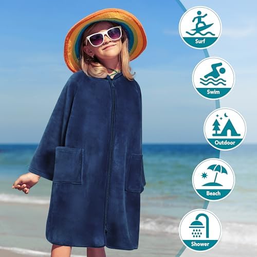 SUN CUBE Kids Hooded Towel Robe, Zip-Up Fleece Swim Cover Up, Ages 7-12 - Image 5