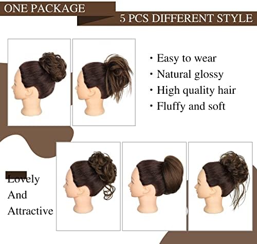HMD 5 Pieces Messy Hair Bun Hairpiece Tousled Updo for Women - Image 2