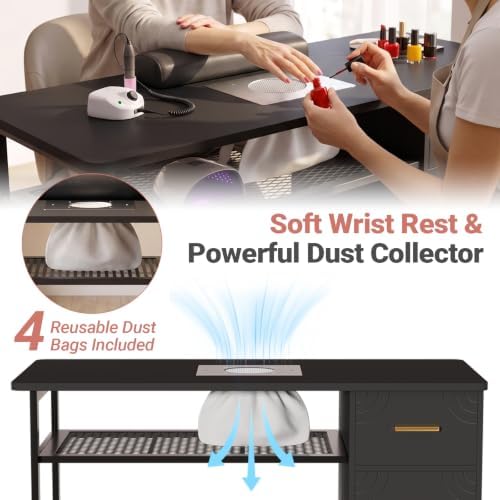 Manicure Table Nail Desk with Dust Collector & Wheels (Black) - Image 3