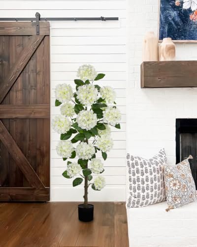 5FT White Hydrangea Artificial Flowers Tree Faux Hydrangea Plant Potted - Image 7
