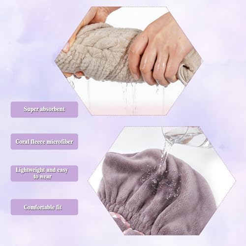 Hair Towels, 2 Pack, Purple and Khaki, 9.8 x 11.8 Inch - Image 5
