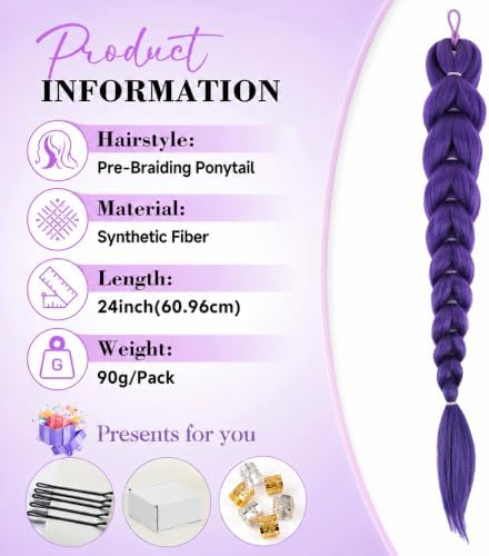 Getgal 24inch Purple Braids Ponytail Hair Extensions for Kids Costume - Image 2