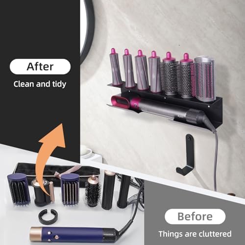 Hair Dryer Holder for Airwrap, Aluminum Hair Tool Holder Wall Mount Black with 7 Custom Slots & Cable Hook, Hair Tool Organizer Wall Mounted for Bathroom BANJEKT - Image 7