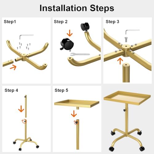 Salon Tray Cart Tattoo Tray Rolling Cart, Service Rolling Tray, Height Adjustable Styling Tray, Storage Tray Trolley for Beauty Salon Clinic Spa (Champagne Gold) - Image 7