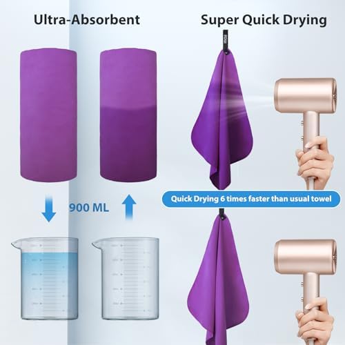 BOGI Microfiber Quick Dry Sports Towel, Purple, 60"x30"+16"x16" - Image 5