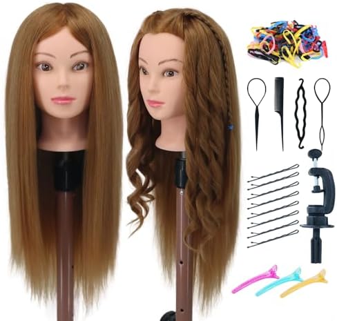 Mannequin Head 80% Real Human Hair 26'' Cosmetology Doll Head for Styling by Eumos