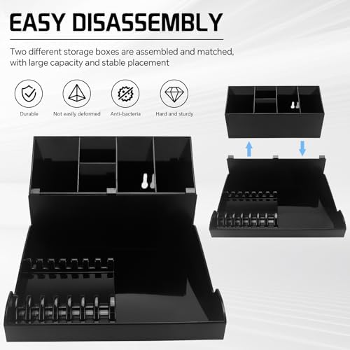 Professional Hair Stylist Storage Box, Black ABS Plastic, Multi-Compartment Organizer with Clipper Holders, Salon Tools Tray Case for Barber Accessories - Image 3