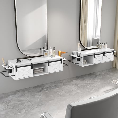 Floating Salon Station with Multifunctional Storage Space, White - Image 4