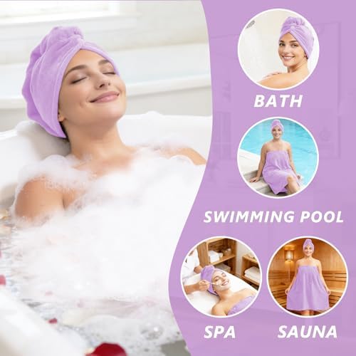 Women's Adjustable Microfiber Bath Towel Wrap with Hair Towel - Image 5