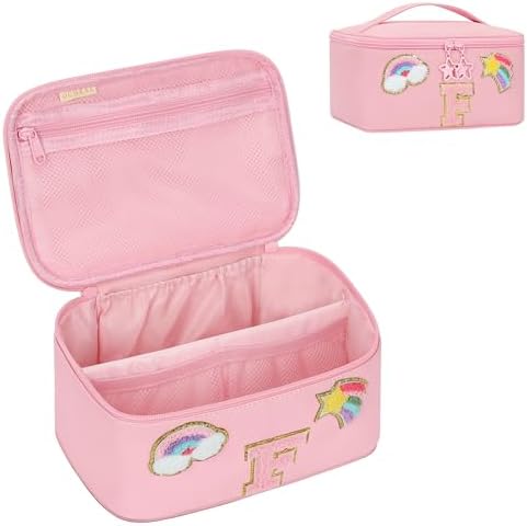 OCHEAL Initial Makeup Bag,Pink Travel Makeup Organizer Case Beauty Toiletry Cosmetic Bag with Rainbow, Trendy Stuff Personalized Gifts for Women and Girls-F - Image 6