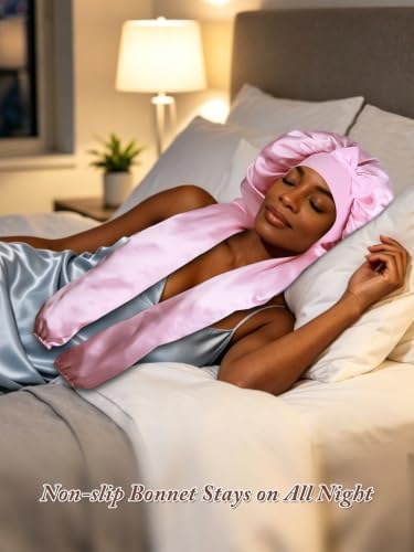 1+2 Satin Pantyhose Bonnet for Braids, Long Hair Bonnet for Women Sleeping - Image 6
