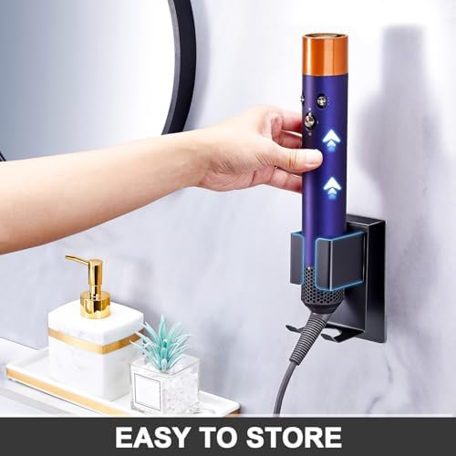 Hair Straightener Holder Wall Mounted Blow Dryer Holder, Blow Dryer and Curling Iron Holder, Hair Dryer and Straightener Holder, Bathroom Hair Tools Organizer and Storage (Black, 1Pc) - Image 6