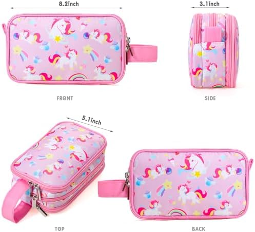 Kids Toiletry Bag for Girls, Travel Toiletry Bag for Little Young Girls Cosmetic Bag Makeup Bag Waterproof Hanging Wash Bag Toddler Toiletries, Unicorn Pink - Image 2