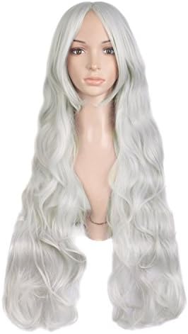 MapofBeauty 32 Inch Long Hair Spiral Curly Cosplay Costume Wig, Silver Gray by MapofBeauty