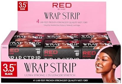 Red by Kiss Hair Wrapping Strip, Ultra Strong 2X Longer Stretch, 40 Strips, Suitable for Wet/Dry Hair, White, Styling Paper for Sleek Hairstyles (3.5", Black, 6 PACK) by REDbyKISS