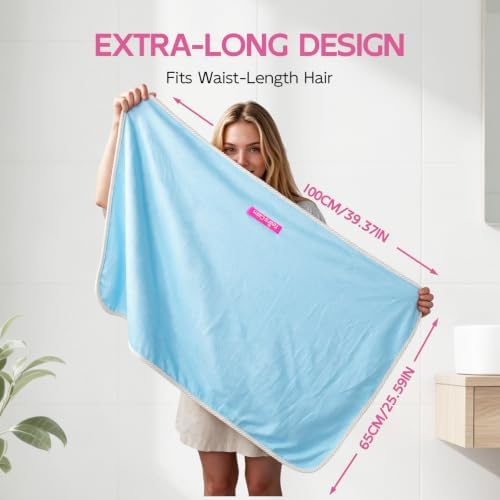 Years calm XL Microfiber Hair Towel Wrap for Women，Blue Checkered - Image 2