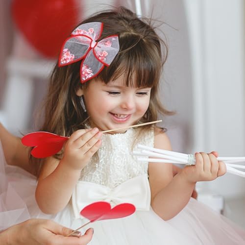 Valentines Hair Bow Gift for Girls Women 4in Red Heart Mesh Tulle Fable Bow Alligator Clips for Teen Toddler Kids Cute Valentine's Day Holiday Party Dress Decoration Accessories - Image 4