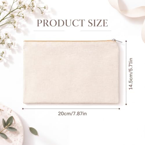 meekoo 16 Pcs Blank Canvas Zipper Pouch Pencil Bag Bulk, M, Beige - Image 2