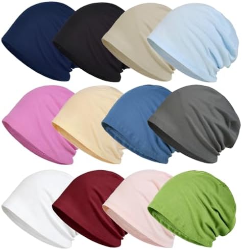 Cmonie 9-12 Pcs Solid Women Chemo Hat Stretchy Turban Beanie by Cmonie