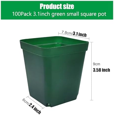 RooTrimmer Square Seedling Nursery Pots 3.15 Inches 100 Pcs for Small Succulents or Cacti Flower Plastic Pots Sturdy Reusable (Green, 3.14Inches,100Pcs) - Image 2