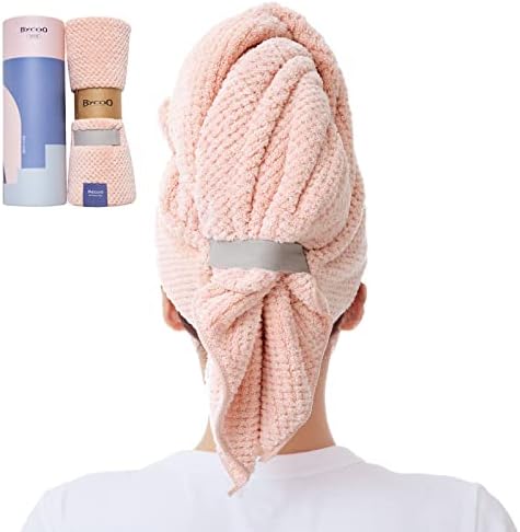 Microfiber Hair Towel Wrap for Women, Anti Frizz Large Ultra-Soft Hands-Free Hair Dry Towels, Fast Drying | Super Absorbent | Quick Dry Hair Turban for Wet, Curly, Long & Thick Hair - Pink by BYCOO