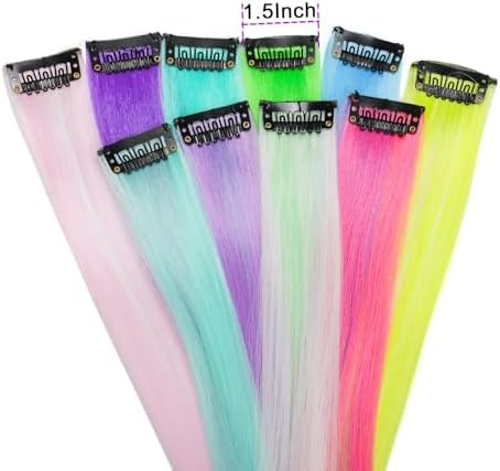 Ms Aloe 10 Pcs Glow in Dark Clip in Hair Extensions - 22inch Colorful Synthetic Rainbow Glow in The Dark Hair Accessories for Women - Image 5