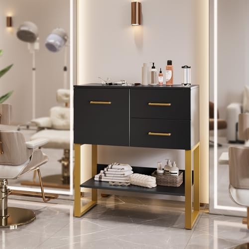 OmySalon Beauty Barber Station, Salon Stations for Hair Stylist, Salon Storage Cabinet with Drawers & Hair Dryer Holders, Styling Station for Spa Dresser, Black - Image 7