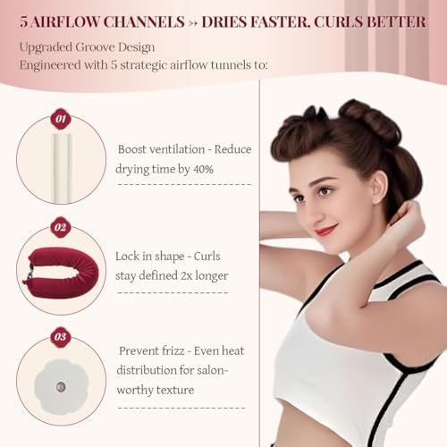 Heatless Hair Curler Heatless Curls Overnight Heatless Blowout with Luxury Cloth Bag Silk Scarf, Curling Rod Headband to Sleep in No Heat Curling with (burgundy, 3Rods) - Image 4