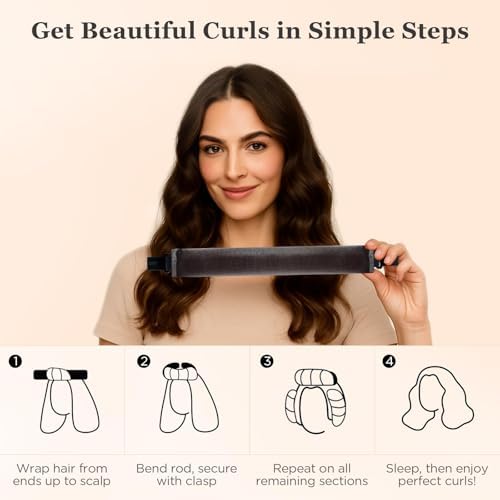 Heatless Hair Curler Set – 4PCS Velvet Overnight Blowout Rods for Heatless Curls, Jumbo Flexible Curling Rods to Sleep In, No Heat Curling Tools for Natural Waves and Curls Brown - Image 2