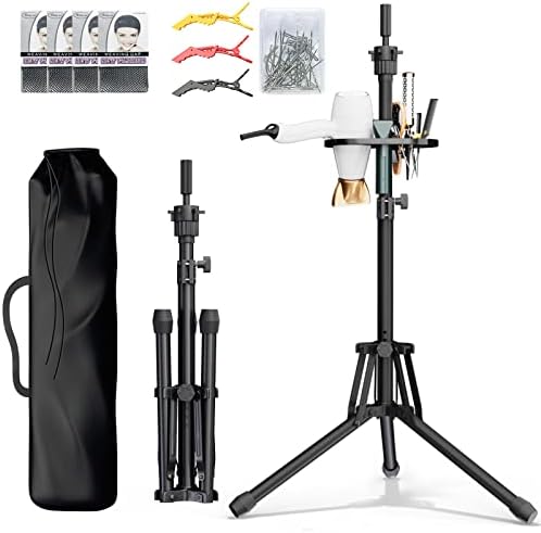 Mannequin Head Stand, Adjustable Height Foldable Wig Tripod Stand by ORWOD