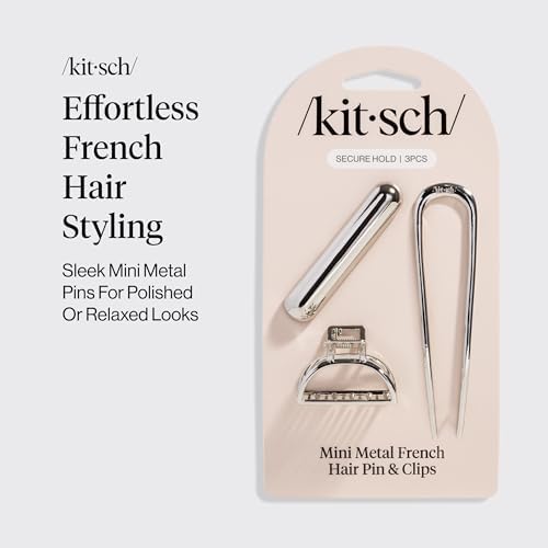 Kitsch Mini Metal French Hair Pin & Hair Clips for Women - Silver, Set of 3 - Image 2