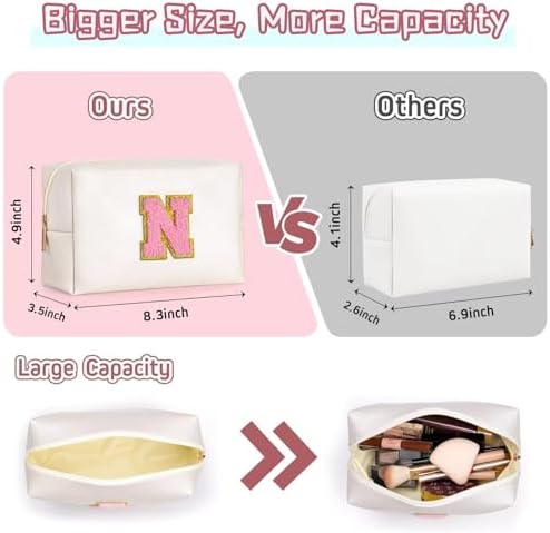 TOPEAST Personalized Birthday Gifts for Women, Preppy Patch Makeup Bag, Chenille Letter Pouch Cosmetic Bag, Travel Organizer, Gifts for Friends Cute Stuff for Women (Pearly White L) - Image 2
