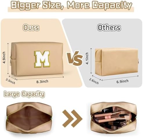 TOPEAST Cosmetic Travel Bags for Women, Preppy Small Makeup Bag, PU Leather Waterproof Toiletry Bag, Unique Friendship Gifts for Friends Coworker, Cute Stuff for Girls (Khaki R) - Image 2