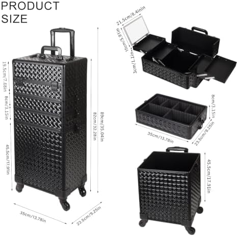 Rolling Makeup Train Case, 5 in 1, Professional Cosmetic Trolley (5, Black) - Image 4
