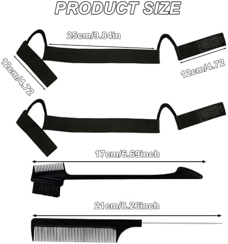 HINGTAI 2Pcs Black Double-Sided Velvet C-Shaped Ear Painless Wig with Two Sideburn Hair Combs, Soft Painless Wig Band with Ear Cut Outs Tools, Comfortable Earless Melting Band Supplies - Image 2