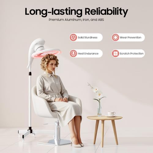 Vertical Hair Dryer wirh Wheel, Professional Infrared Standing Hair Color Processor, 360° Rotation Salon Standing Hair Dryer Heater with Height, Time Adjustment, LCD Screen for Home Salon (Whit) - Image 5